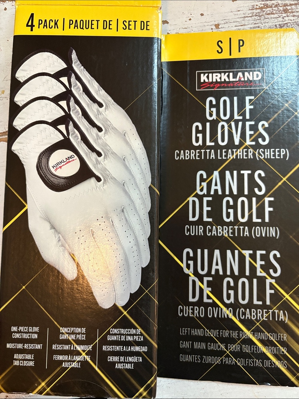 Kirkland Signature White and Black Leather Golf Glove 4-Pack size small - Picture 2 of 3